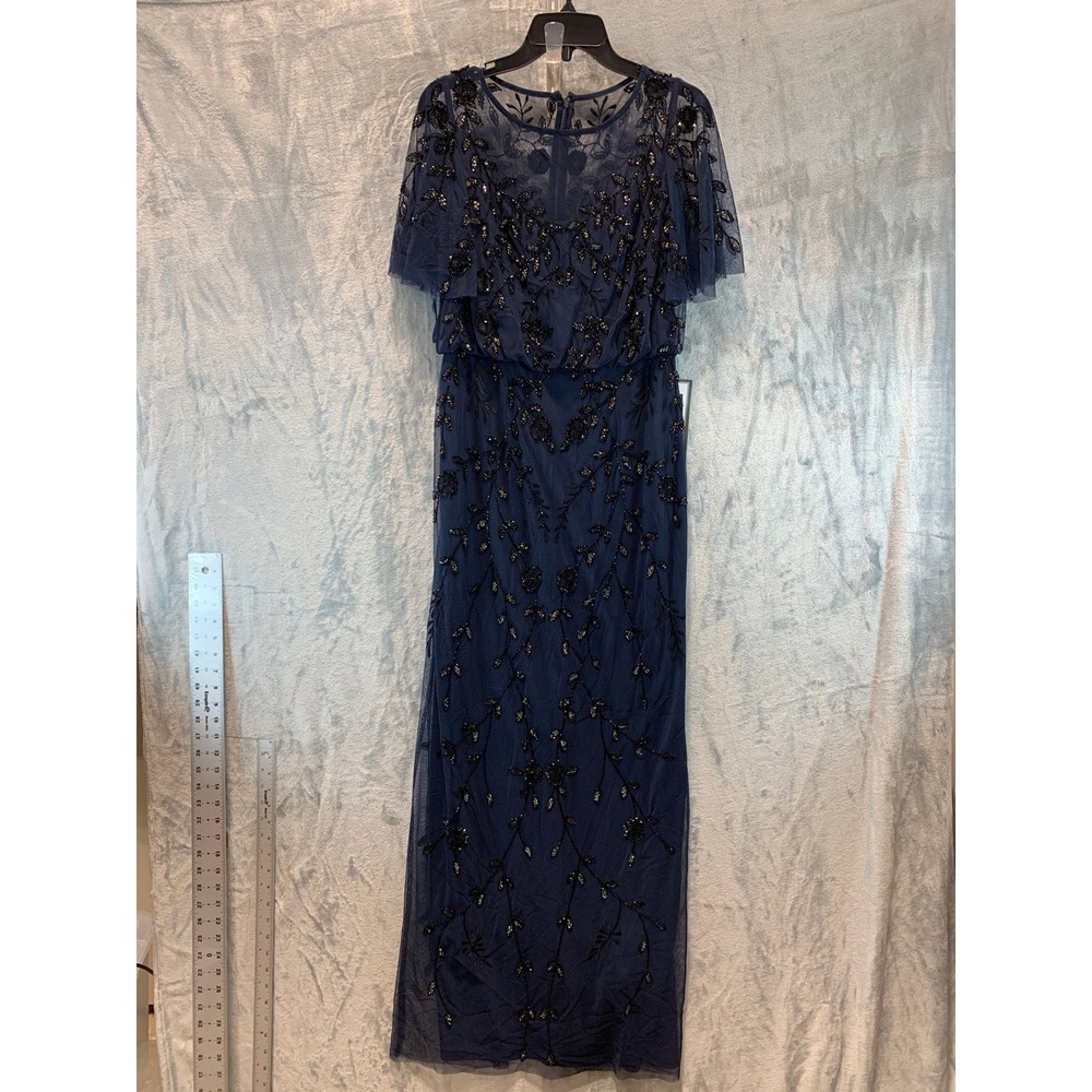 Adrianna Papell Navy Black Beaded Blouson Long Dress AP1E211580 Size 4 NWT